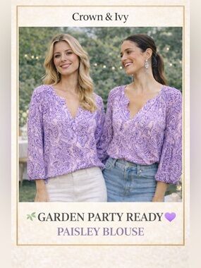 Crown & Ivy Purple Paisley Top 💜 Boho Feminine Blouse Garden Party Style